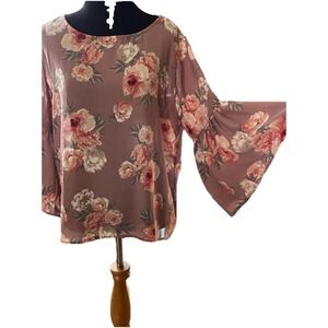 Rose Chiffon Blouse Flowy Bell Sleeve L Mauve Earthy Fall Wishful Park Feminine